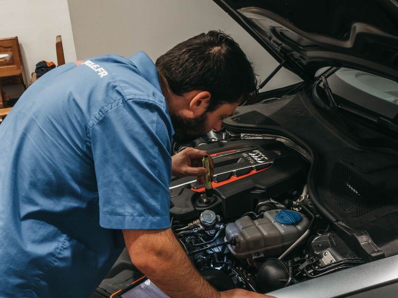 Mechanic working on a car engine